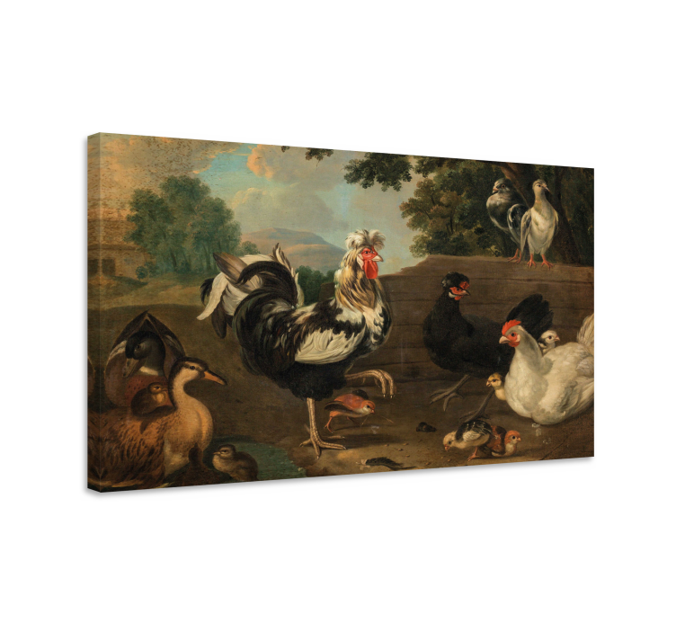 Rooster family in meadow bird canvas art - TenStickers