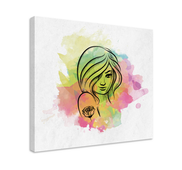 Watercolor Female Portrait people canvas - TenStickers