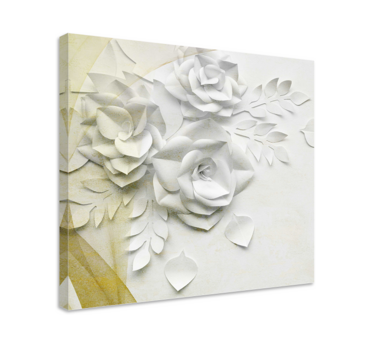 Elegant golden white flowers 3D canvas prints - TenStickers