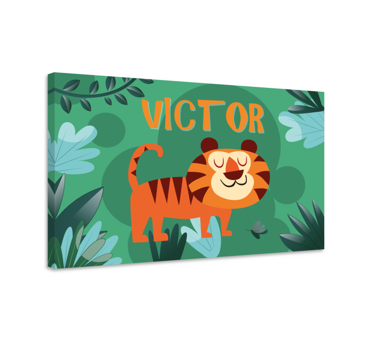 Cute tiger boy with name personalised canvas - TenStickers
