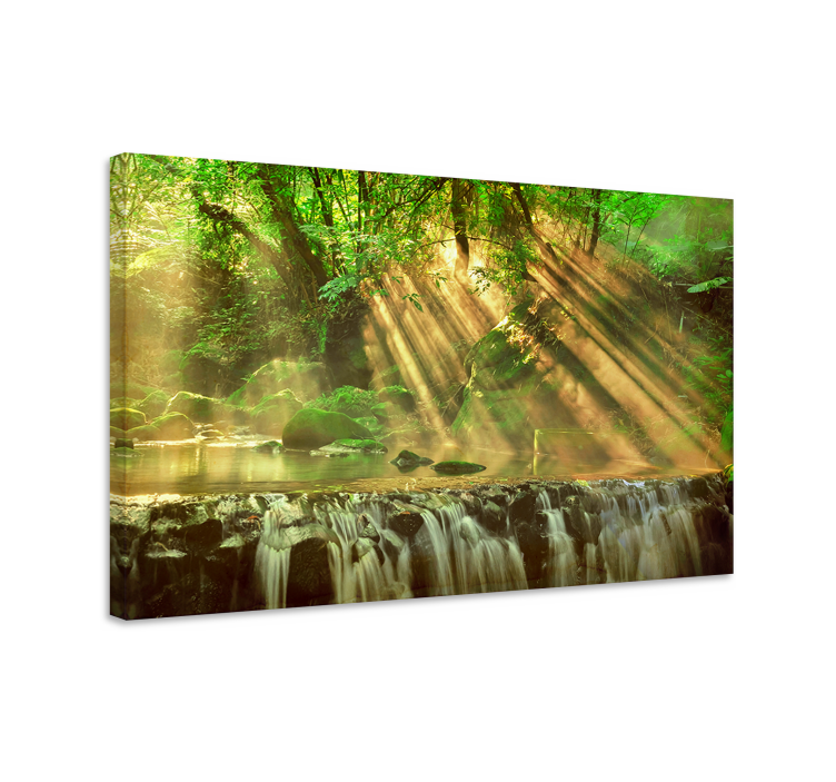 Landscape canvas sunlit forest stream - TenStickers