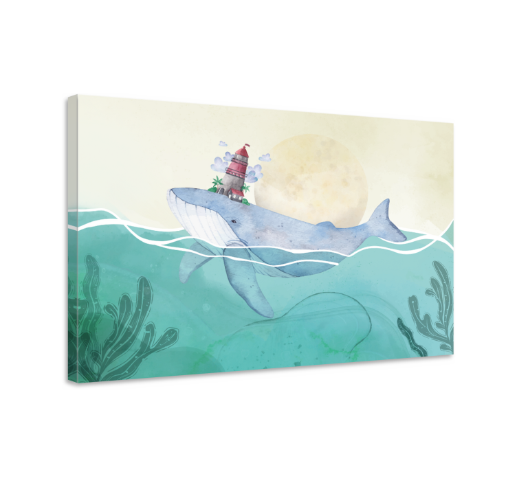 Nautical canvas art whale and lighthouse print - TenStickers