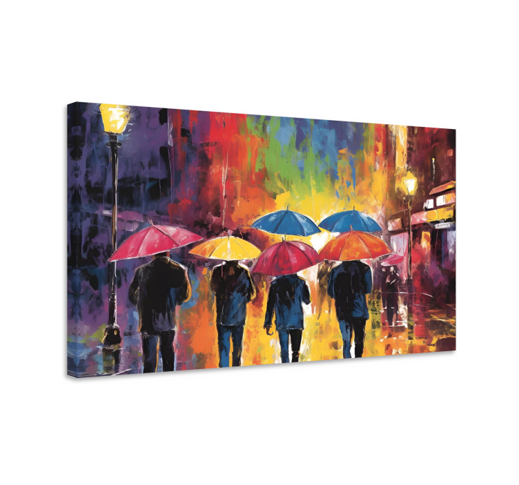 Umbrellas and people painting canvas - TenStickers