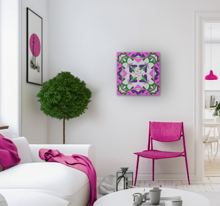 Pink hydraulic tile retro canvas - TenStickers