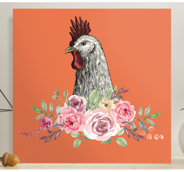 Animal canvas wall art rooster with flowers - TenStickers
