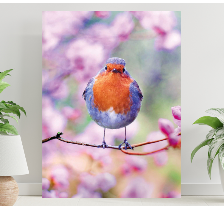 Bird canvas wall art charming robin perched - TenStickers
