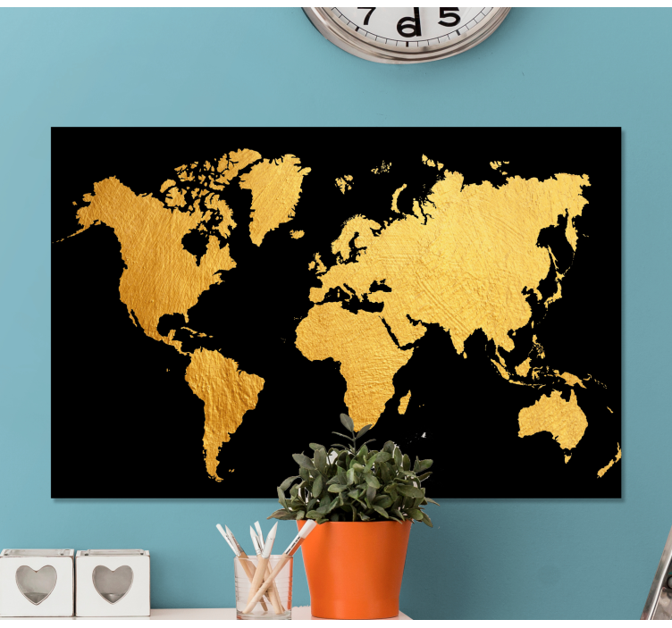 Black and Gold  world map canvas - TenStickers