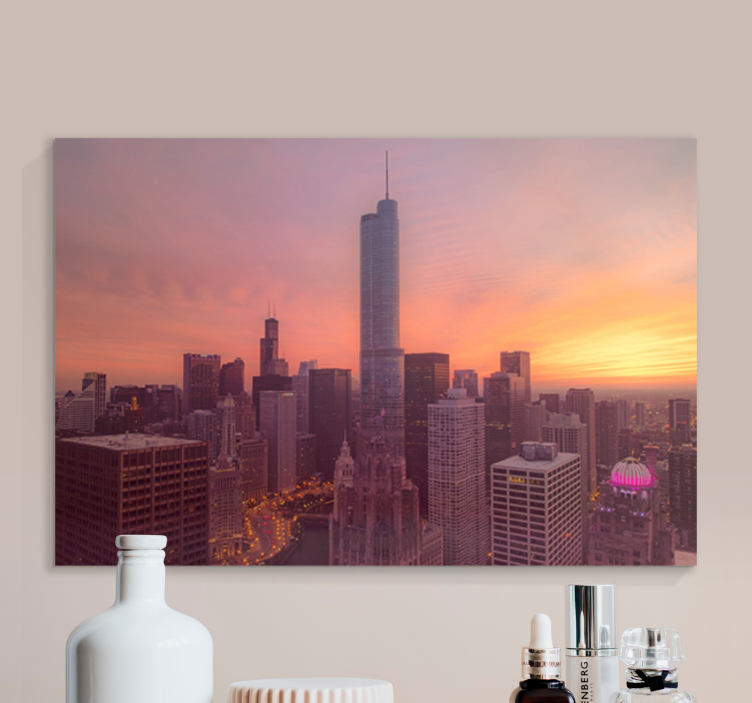 Chicago skyline sunset cityscape wall art - TenStickers