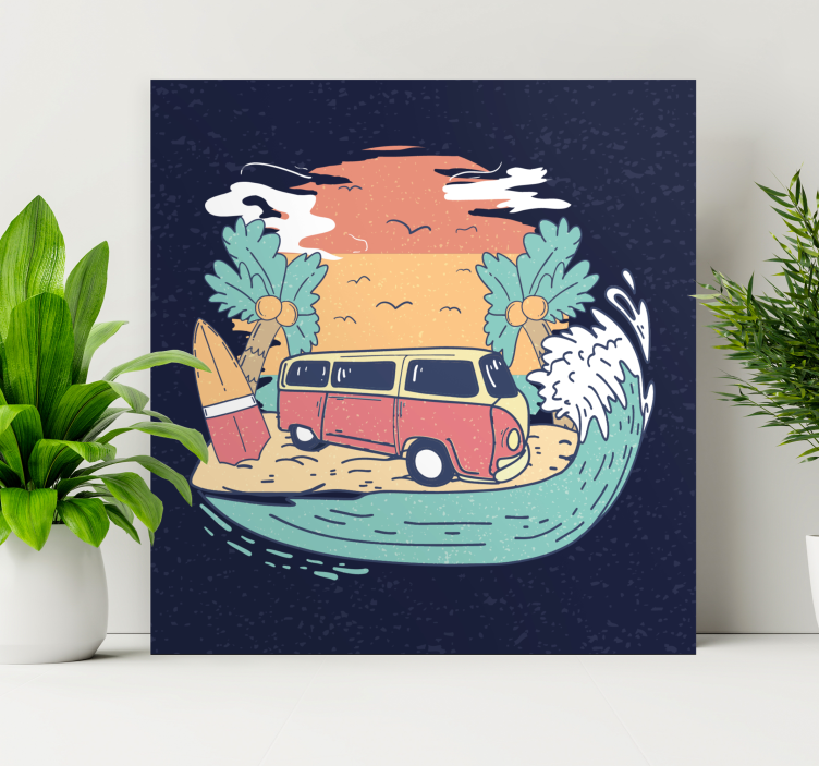 Cityscape wall art surfing van scene - TenStickers