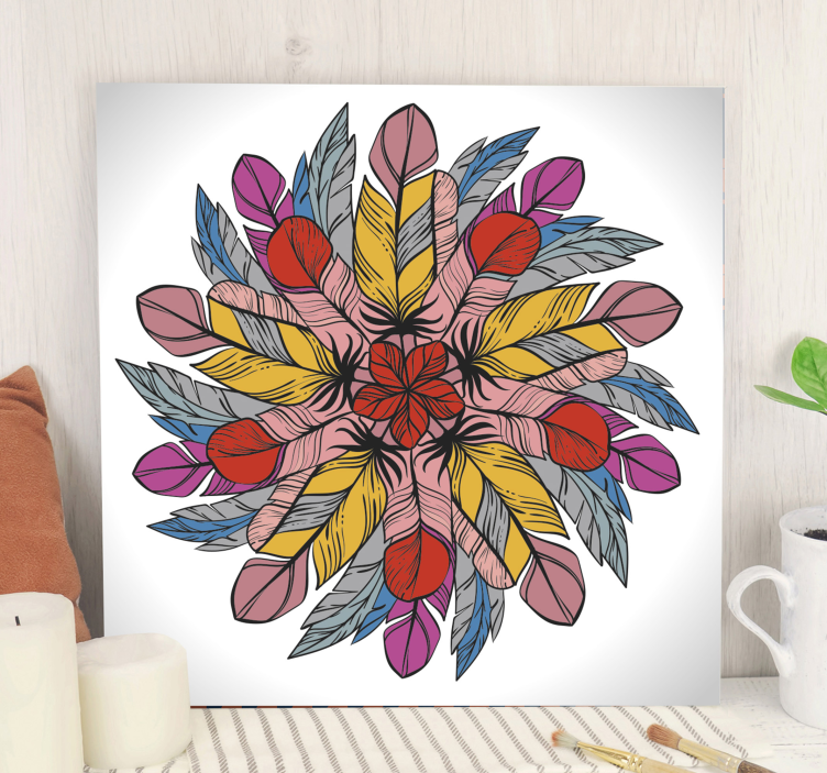 Colorful Feather Mandala Ornamental canvas print - TenStickers