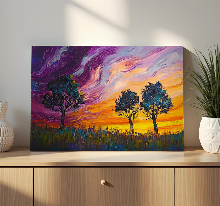 Colorful sky and trees  landscape canvas - TenStickers