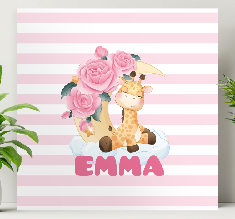 Cute animals giraffe name personalised canvas - TenStickers