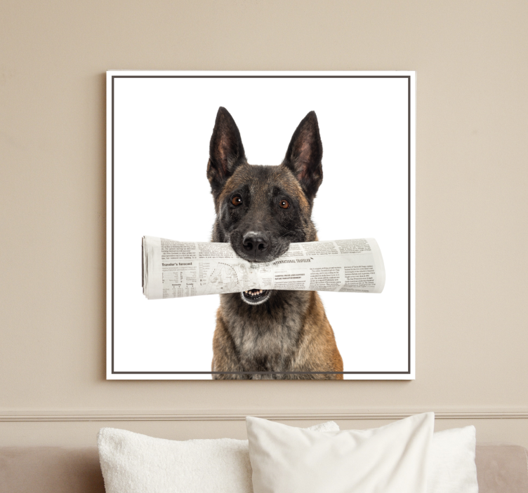 Dog with newspaper dog canvas prints - TenStickers