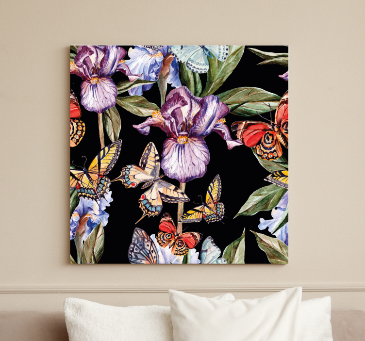 Flowers canvas butterflies and irises artwork - TenStickers