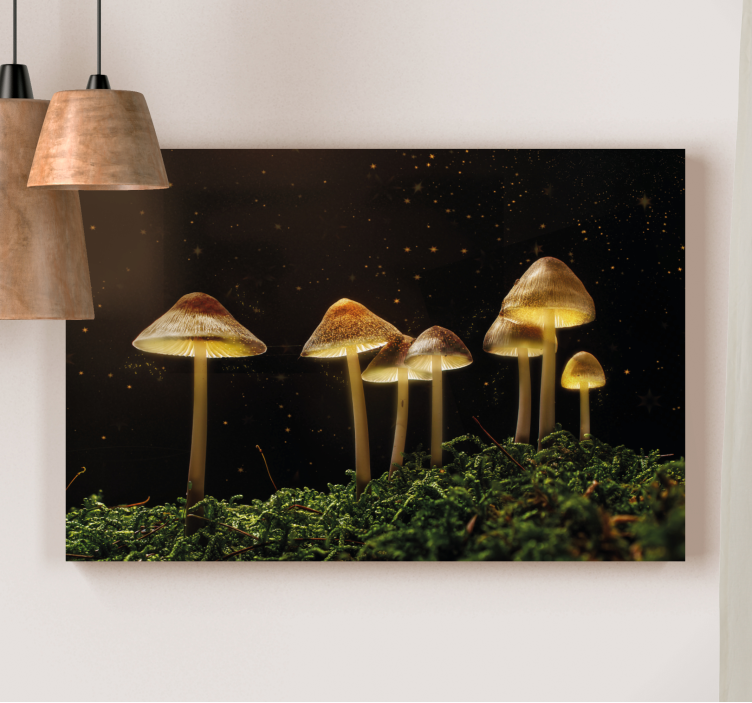Flowers canvas glowing mushrooms artwork - TenStickers