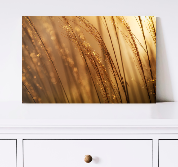 Flowers canvas with golden grass pattern - TenStickers