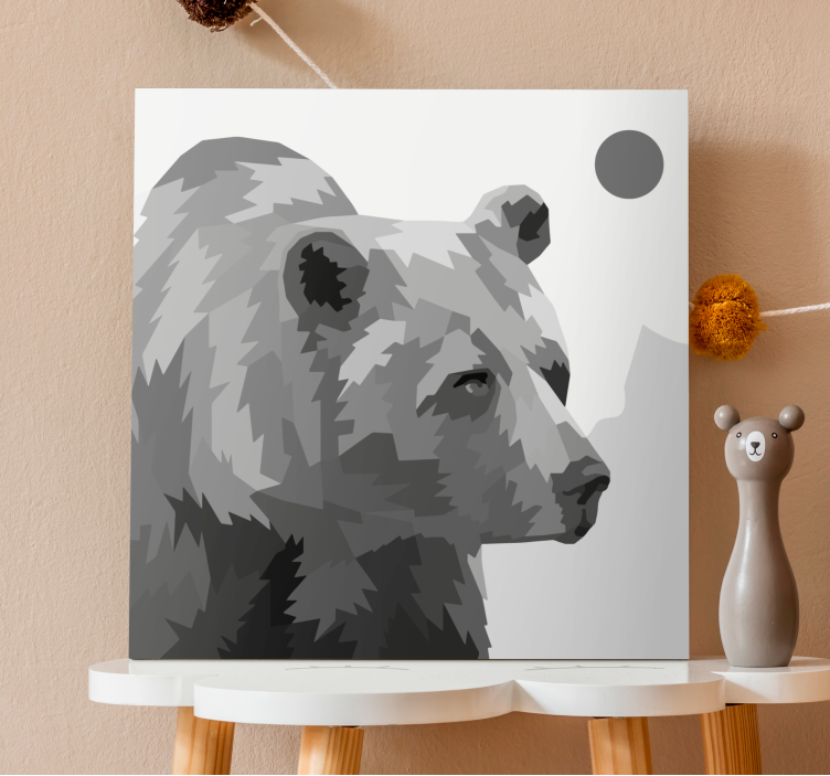 Geometric-animal gray bear animal canvas prints - TenStickers