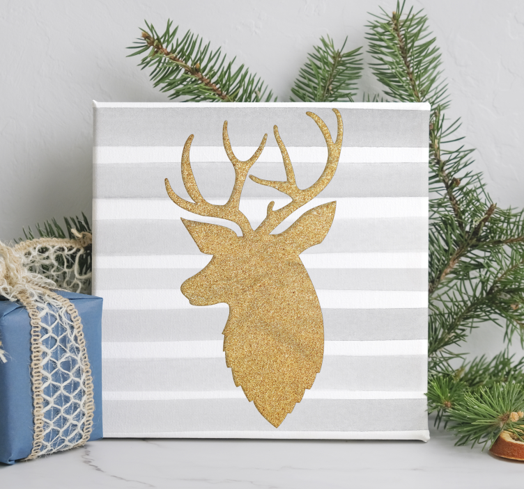 Golden Reindeer Christmas Canvas Art - TenStickers