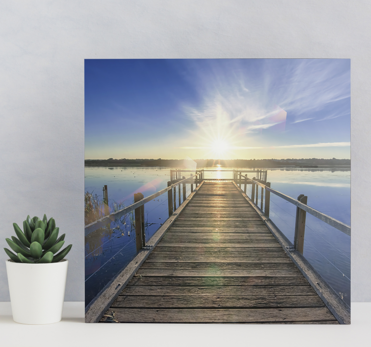Landscape canvas sunlit lake pier - TenStickers