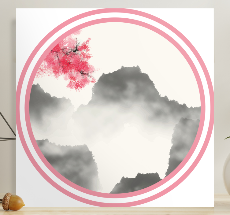 Mountain Silhouette With Blossoms landscape canvas - TenStickers