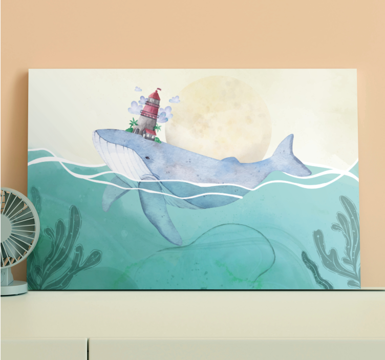 Nautical canvas art whale and lighthouse print - TenStickers