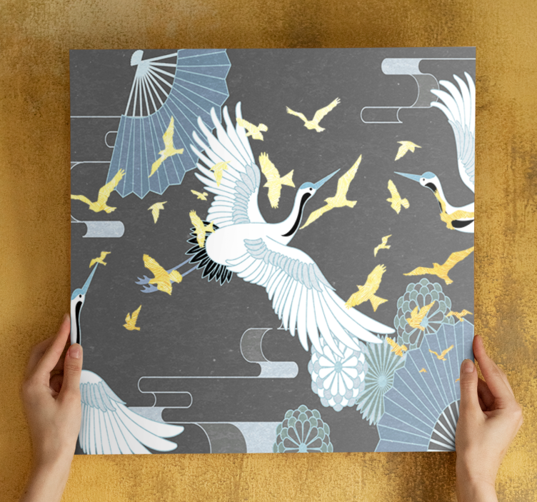 Oriental canvas wall art elegant cranes in flight - TenStickers