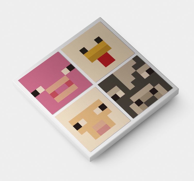 Pixel art animal faces framed gaming wall art - TenStickers