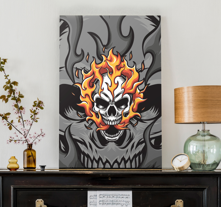 Quote canvas skull in flames - TenStickers