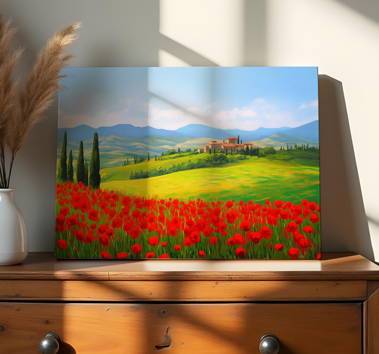 Red flowers field  landscape canvas - TenStickers