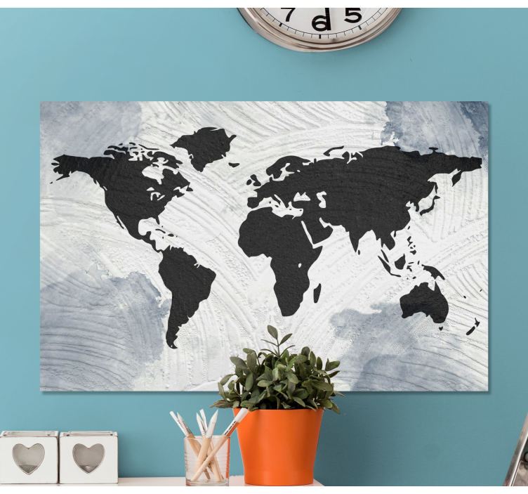 Textured and black world map canvas - TenStickers
