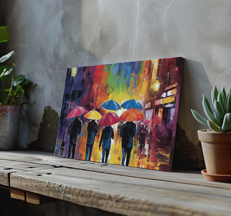 Umbrellas and people painting canvas - TenStickers