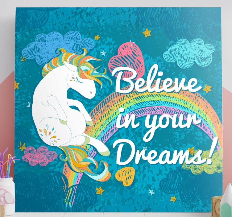 unicorn multicolour frase unicorn wall print - TenStickers