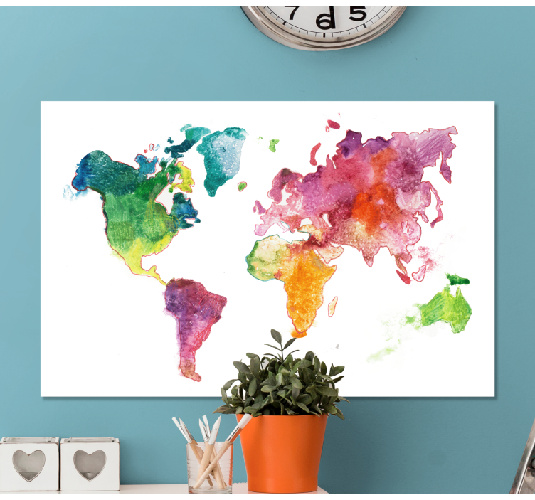 Vibrant Watercolor Map world map wall art - TenStickers