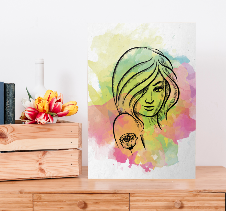 Watercolor Female Portrait people canvas - TenStickers