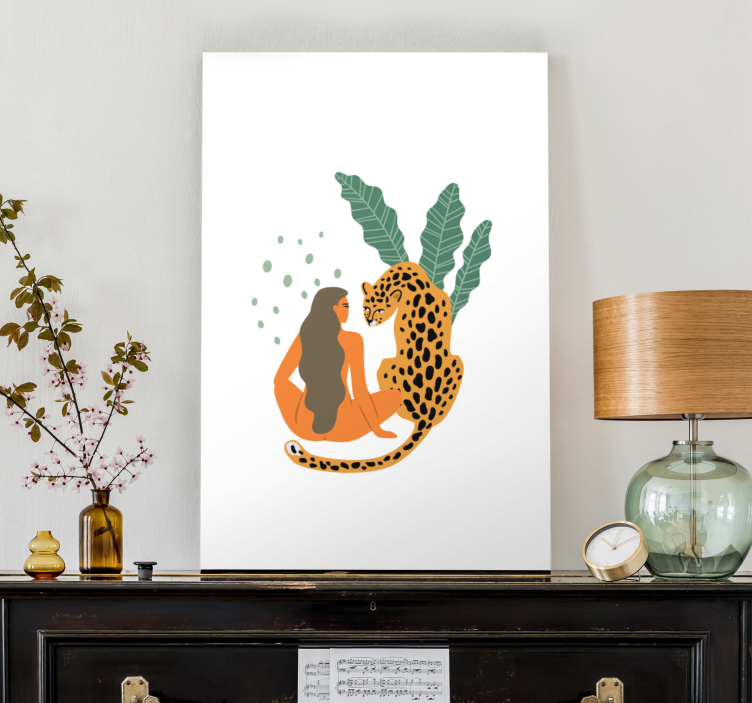 Woman and Leopard Embrace people canvas - TenStickers