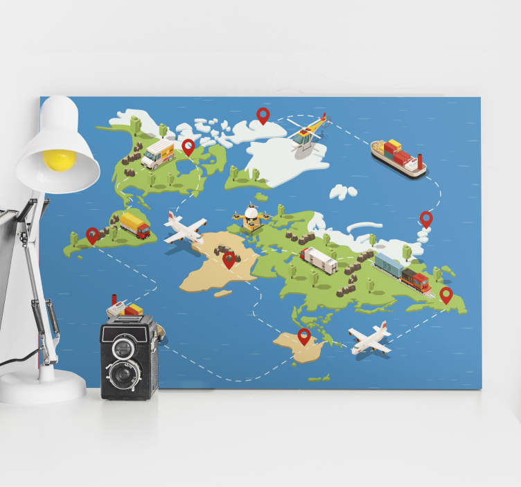 World map wall art travel route map print - TenStickers