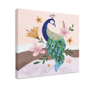 Peacock with flowers  feather canvas - TenStickers