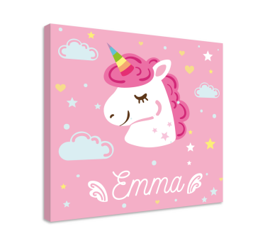 Pink unicorns with name unicorn canvas wall art - TenStickers