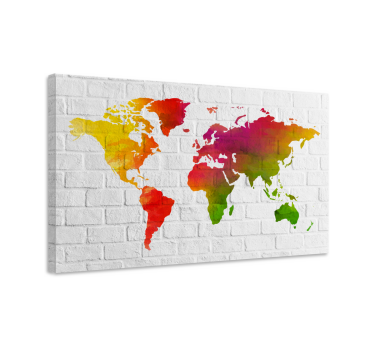 Brick wall with colourful world map art canvas - TenStickers