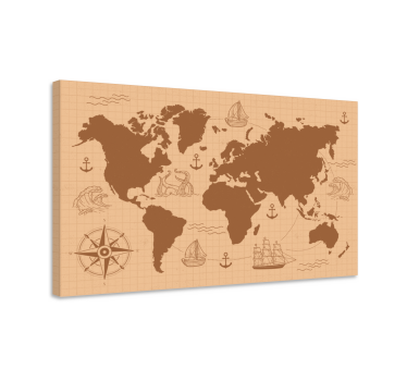 Brown with compass world map art canvas - TenStickers