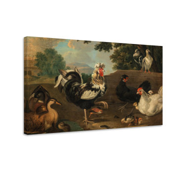 Rooster and chicken family in meadow bird canvas wall art - TenStickers