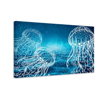 Blue and white jellyfish sea bedroom canvas - TenStickers