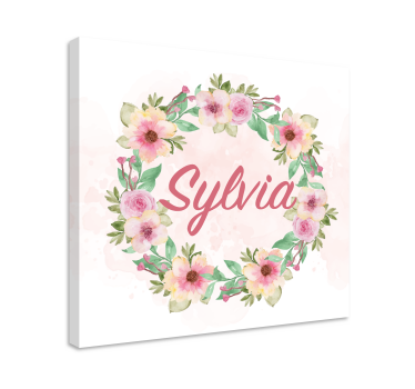 Watercolour spring flowers with name customised canvas print - TenStickers