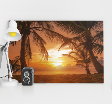 Sunset on beach headboard wall art canvas - TenStickers