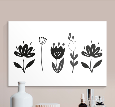 Black and white flowers floral canvas - TenStickers