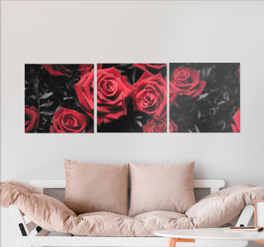 Black and white with red roses floral canvas - TenStickers