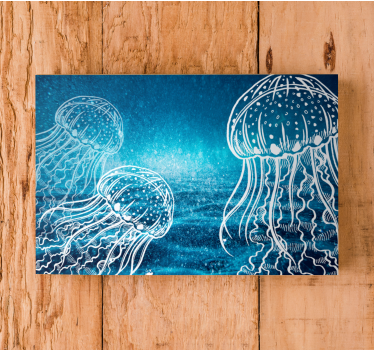 Blue and white jellyfish sea bedroom canvas - TenStickers