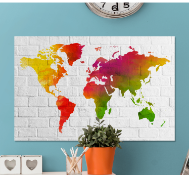 Brick wall with colourful world map art canvas - TenStickers