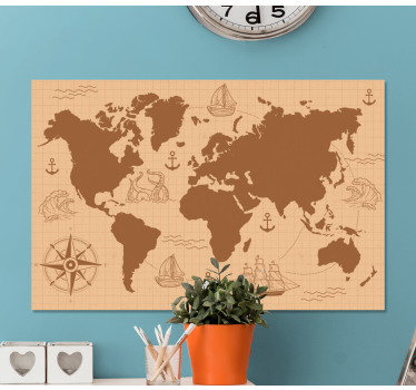 Brown with compass world map art canvas - TenStickers