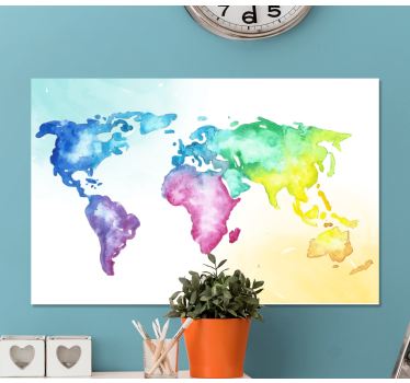 Colourful gradient world map art canvas - TenStickers